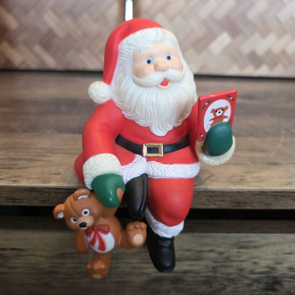 Santa Stocking Hanger Vintage Teddy Bear Storybook Plastic Retro Holiday Decor